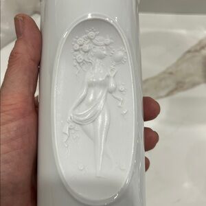 Elegant Rosenthal White Porcelain 6.5” tall Vase with female figure in relief